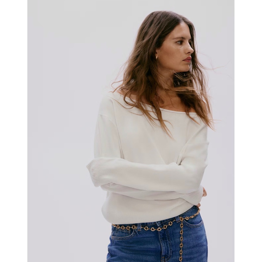 H&M Divided Off The Shoulder Sweater Womens Medium White Fine Knit Ribbed
